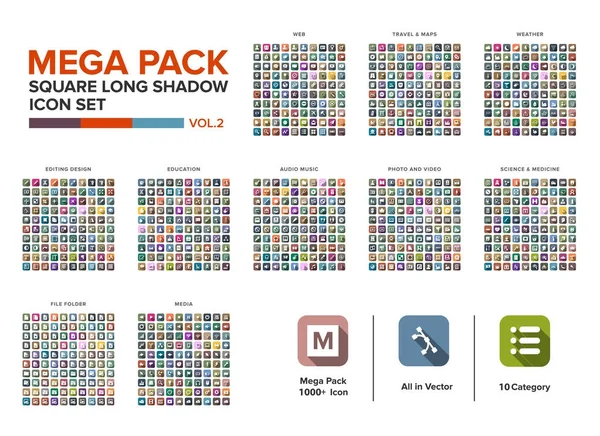 Mega Pack Quadrat Icon Set Bundle — Stockvektor
