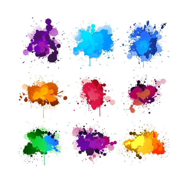 Kleurrijke Spatten Element Inktset Vectorillustratie — Stockvector