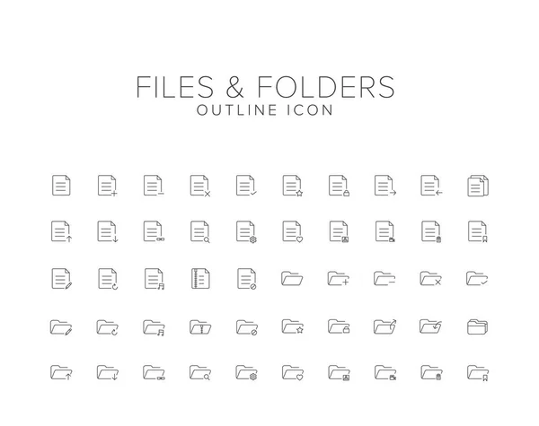 Bestanden en mappen lijn Icon Set. — Stockvector