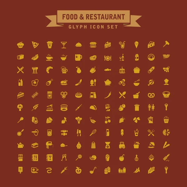 Set de iconos de glifos de restaurante de comida y bebida — Vector de stock