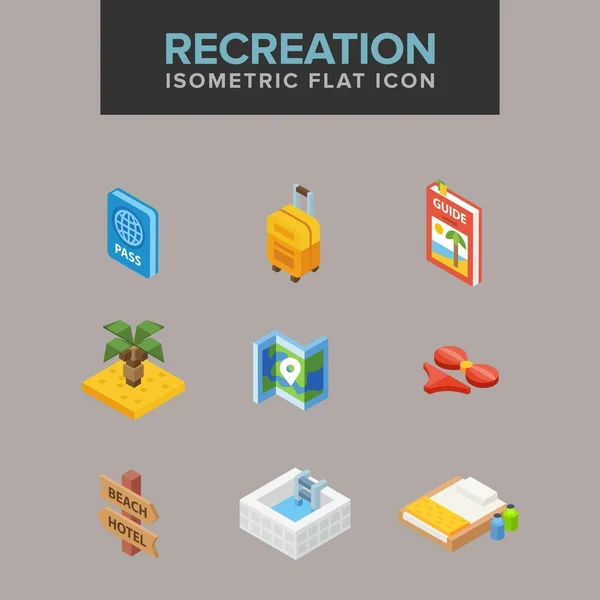 Recreation travel isometric icon set. Vector Illustration