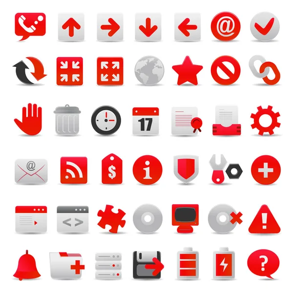 Modern red web icon set. — Stock Vector