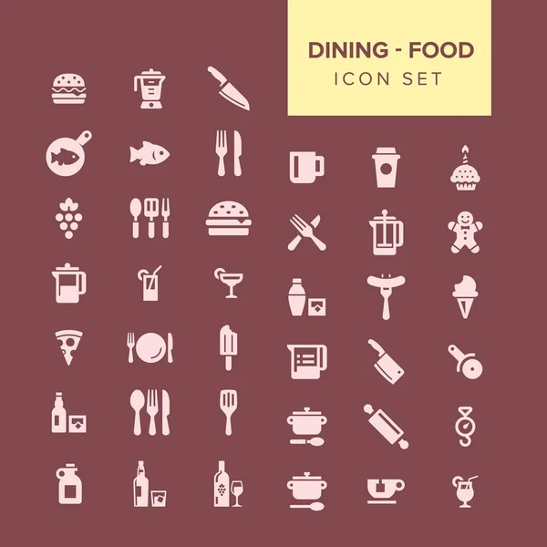 Conjunto de iconos de comida y comedor — Vector de stock