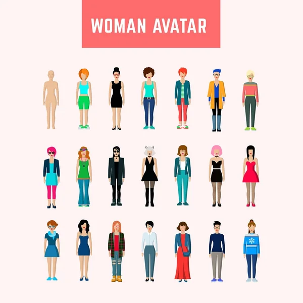 Mujer avatar conjunto — Archivo Imágenes Vectoriales