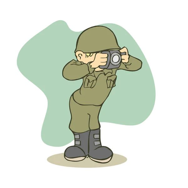 面白い陸軍を取る写真の図 ベクトル イラスト — ストックベクタ