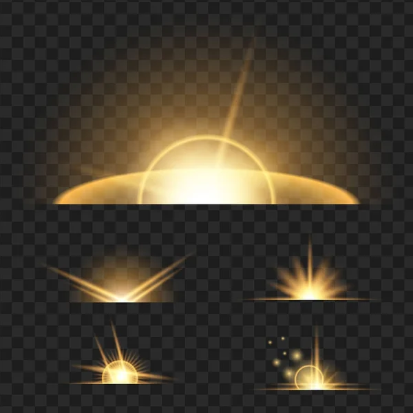 Amarillo Luces Brillantes Sobre Fondo Negro Transparente Ilustración Vectorial — Archivo Imágenes Vectoriales