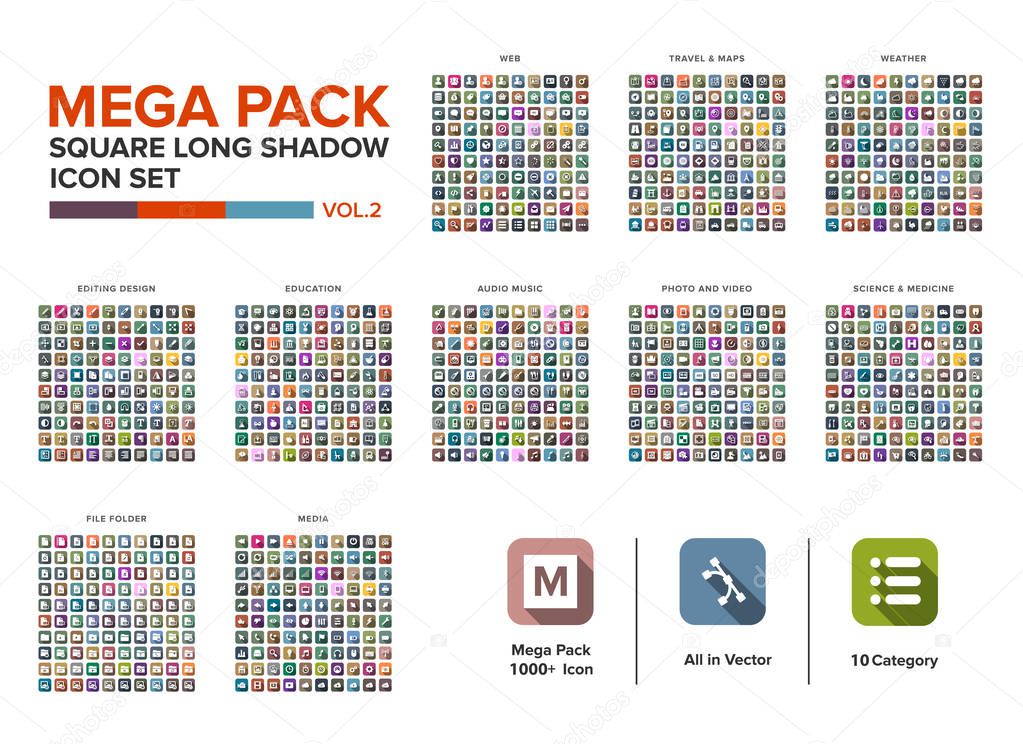 Mega Pack square  Icon set bundle 