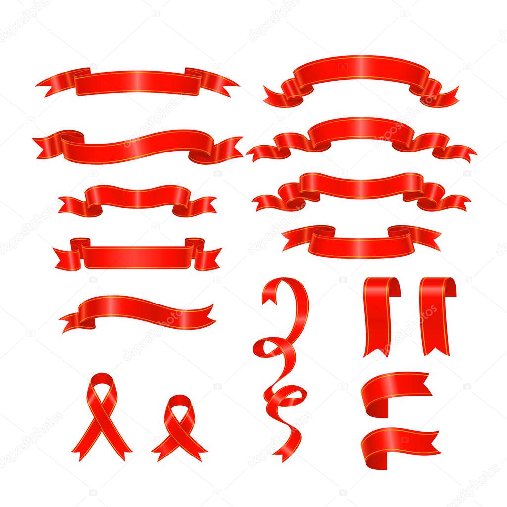 Red ribbon banner collection set.