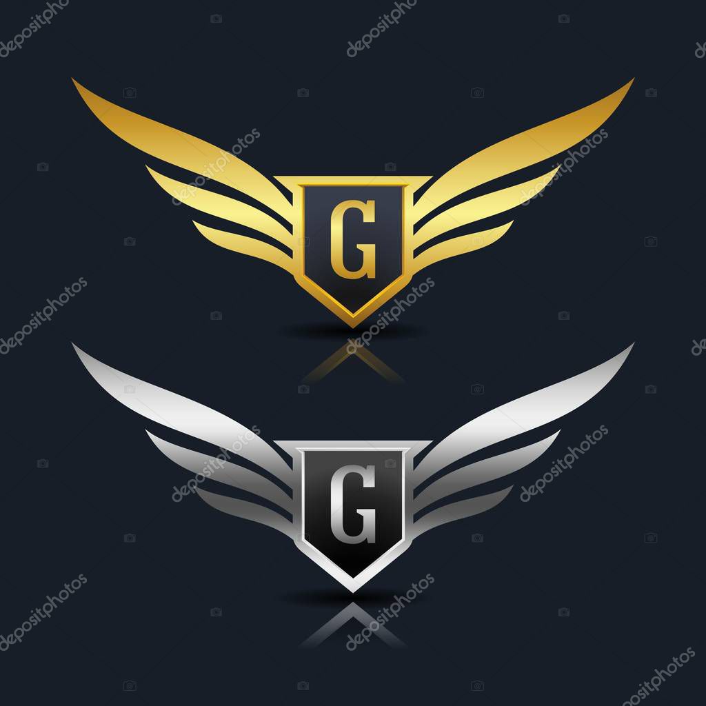 Wings Shield Letter G Logo Template. Vector Illustration