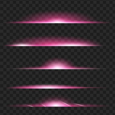 Mor parlak ışık efekti kümesi. Siyah şeffaf arka plan üzerinde izole. 