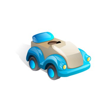 vektör mavi parlak araba simgesi. oyuncak araba. 
