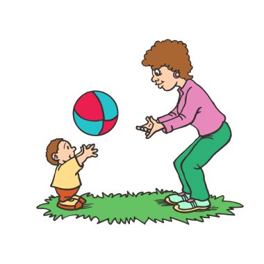 Topu onun oğlu ile annesi oyun Illustration. mutlu anneler günü