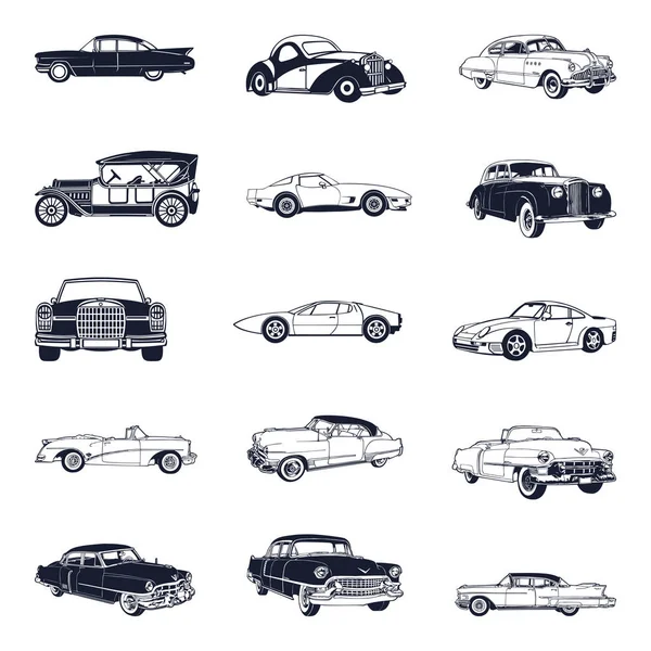 Conjunto de coches antiguos vintage — Vector de stock