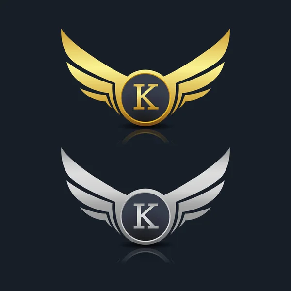 翼の盾 K 文字ロゴ — ストックベクタ