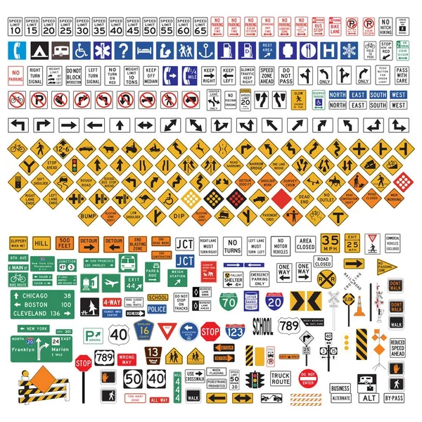 Panneaux routiers et symboles ensemble — Image vectorielle