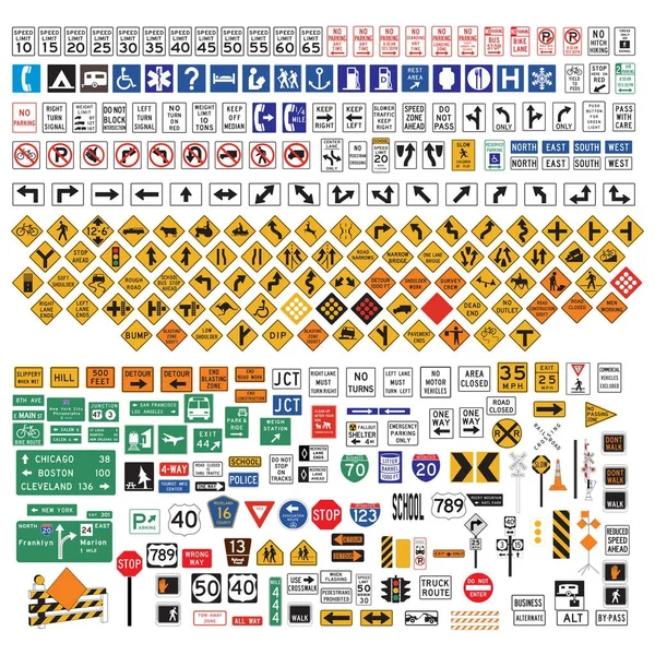 Verkehrszeichen und Symbole gesetzt — Stockvektor