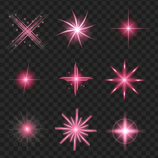 Lila Glans Stjärnor Med Glitter Effekten Grafiskt Ljus Transparent — Stock vektor