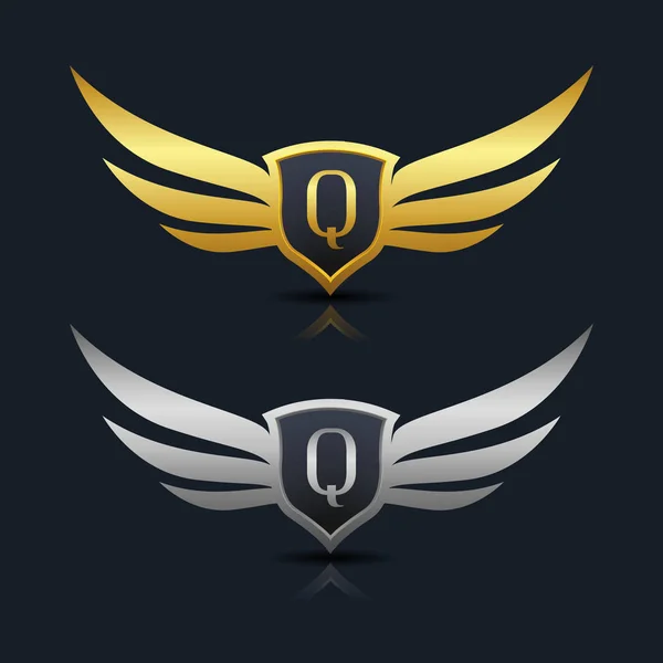 Flügel Schild Buchstabe q logo — Stockvektor