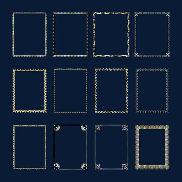 Set of Luxury golden frames and borders set. — Stock Vector