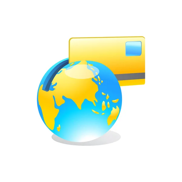 Banca por Internet. Tarjeta de crédito con mapa del mundo y Globe — Vector de stock