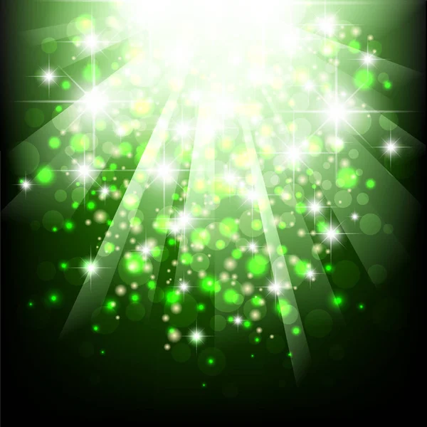 Lumière Soleil Verte Éclaté Fond Vert Avec Des Lumières Bokeh — Image vectorielle