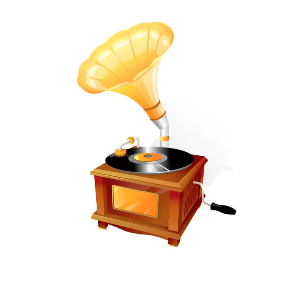 Vintage-Grammophon mit Schallplatte. 3D-Vektor-Illustration — Stockvektor