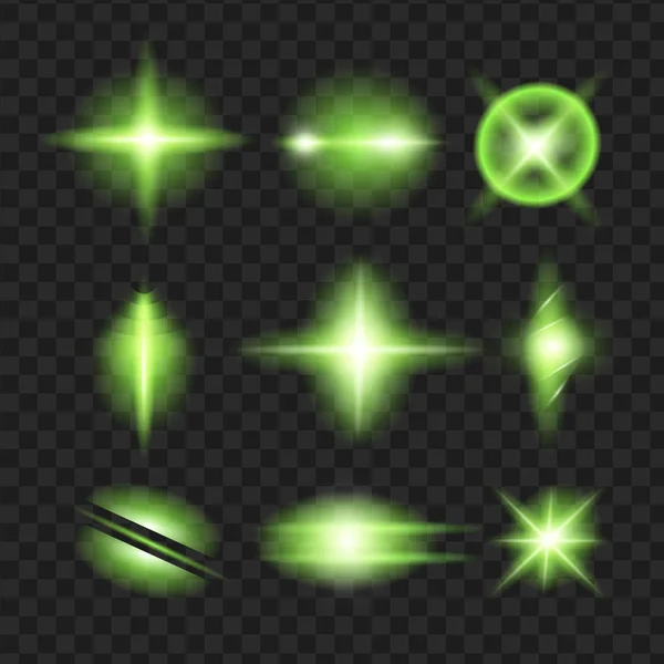 Πράσινη Λάμψη Αστέρια Λάμπει Λάμπει Εικονίδια Που Επίδραση Λαμπυρίσματος Έντονο — Διανυσματικό Αρχείο