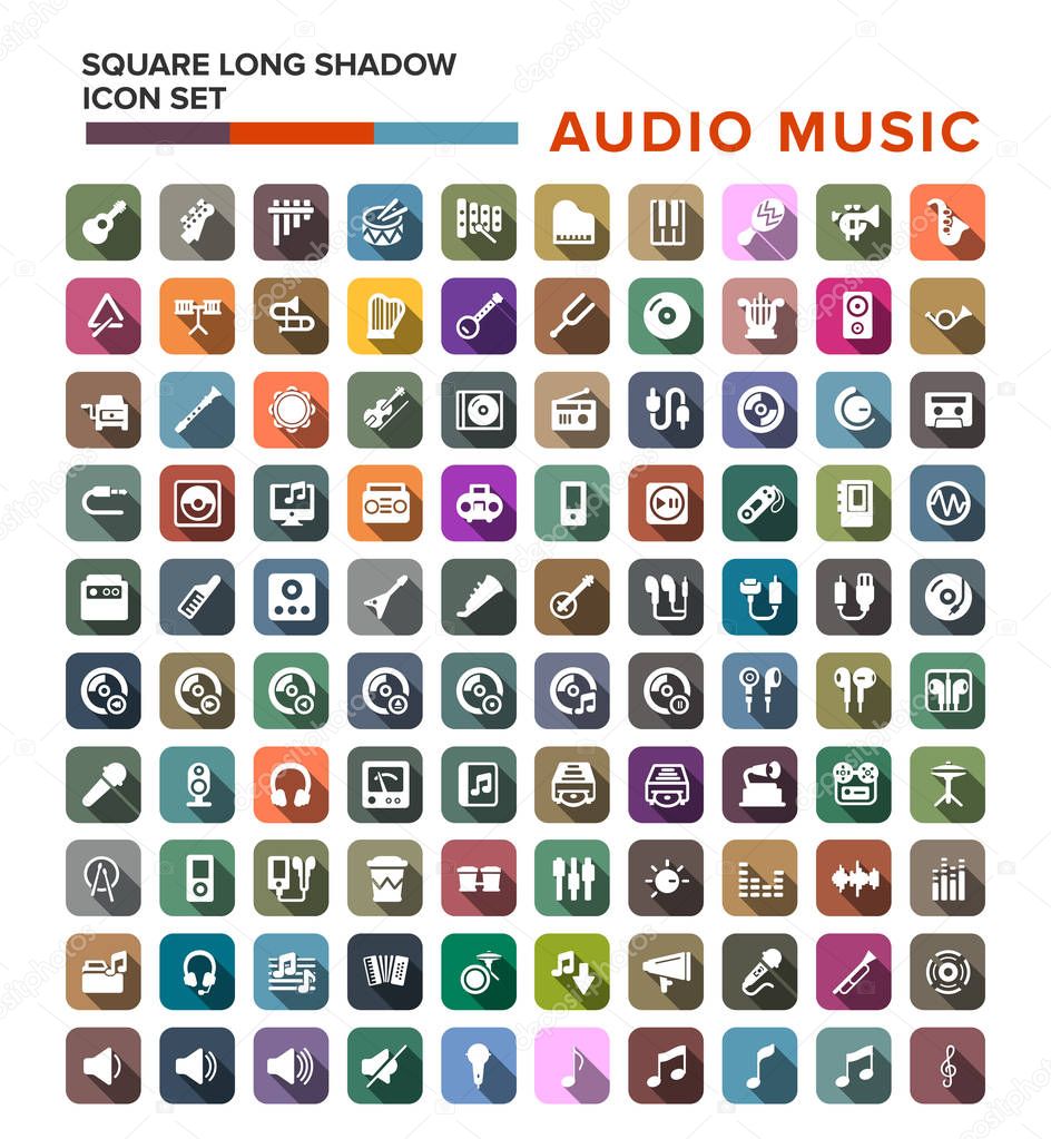 Set of Audio music icons in flat design 