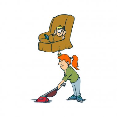 ev hanımı etkinlik. Anne ve oğlu, ev işi. Vektör çizim