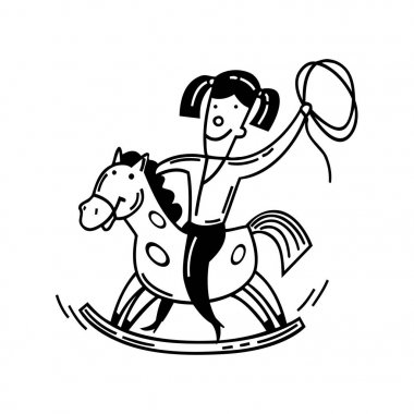 Mutlu küçük çocuk ve sallanan at illüstrasyon 