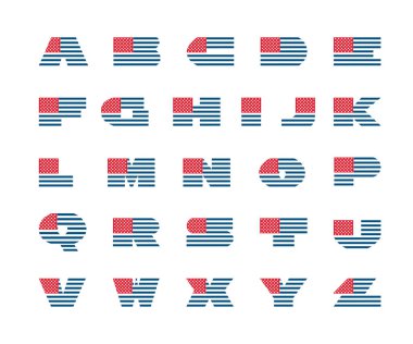 Amerika alfabe. ABD yazı tipi. Vektör çizim. Tamamen düzenlenebilir vektör.