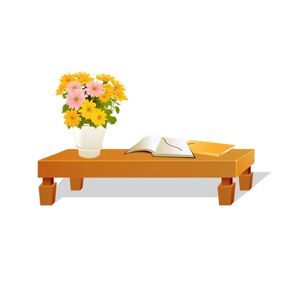 Ілюстрація ізольованої вази з квітами зі столом і стільцем — стоковий вектор