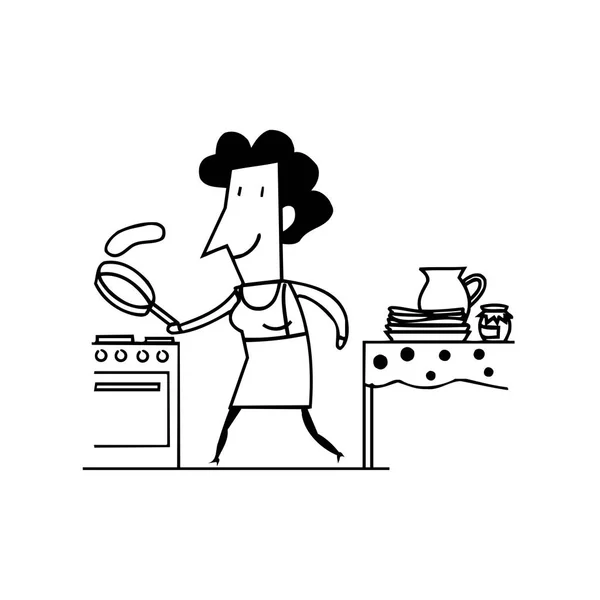 Ilustração de uma mulher batendo ovos Ilustração — Vetor de Stock