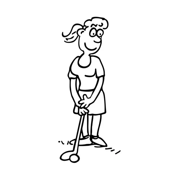 Illustrazione in bianco e nero di una ragazza che gioca a golf — Vettoriale Stock
