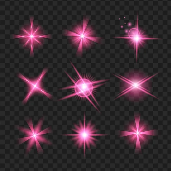 Lila glans stjärnor med glitter, effekten grafiskt ljus — Stock vektor