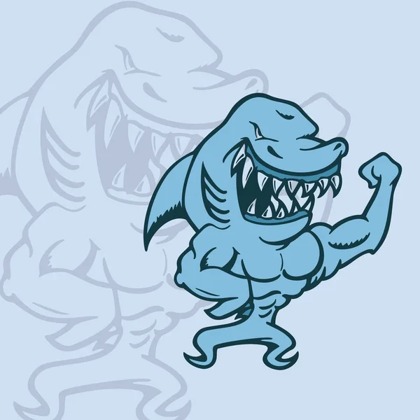 Tubarão desenhos animados personagem músculos Ilustração — Vetor de Stock