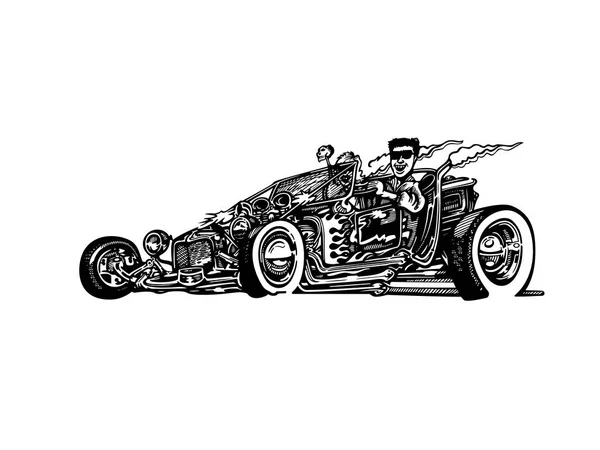 Vector retro hotrod carro clipart desenho animado Ilustração — Vetor de Stock