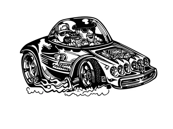 Vektor - Retro, Hot-Rod mit großer Motor-Illustration — Stockvektor