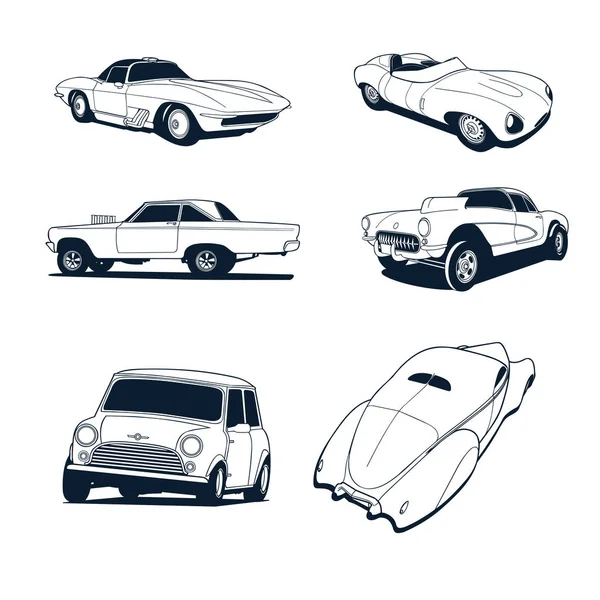 Συλλογή κλασικών αυτοκινήτων εικονογράφηση — Διανυσματικό Αρχείο