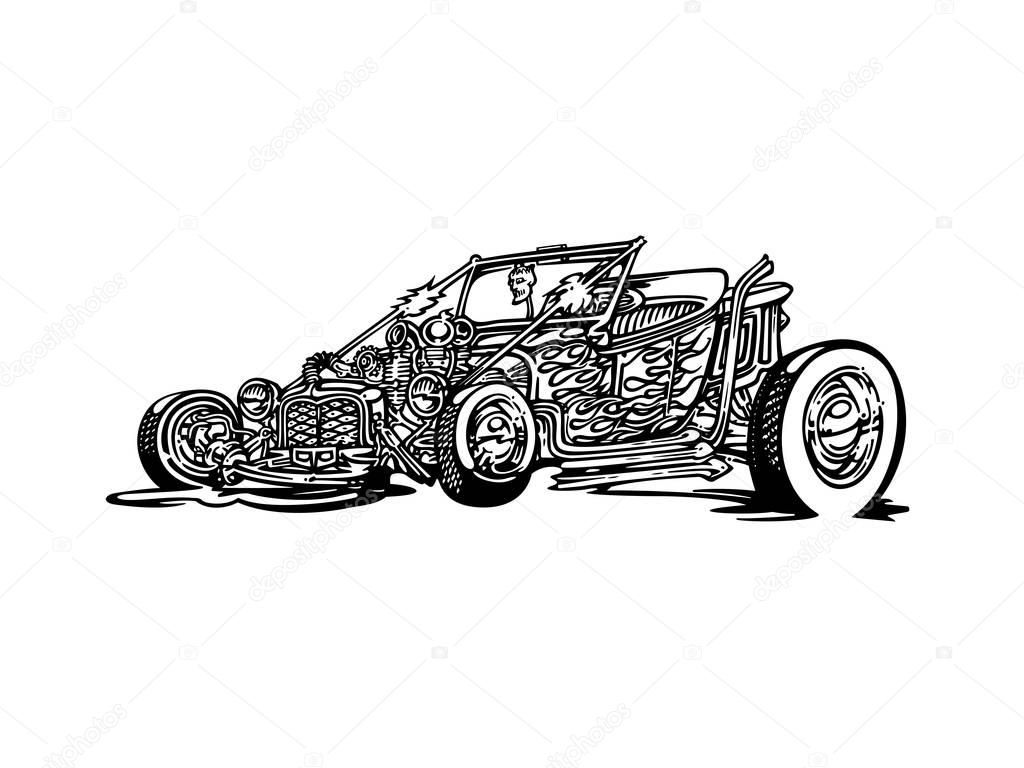 Vector retro hotrod car clipart cartoon Illustration