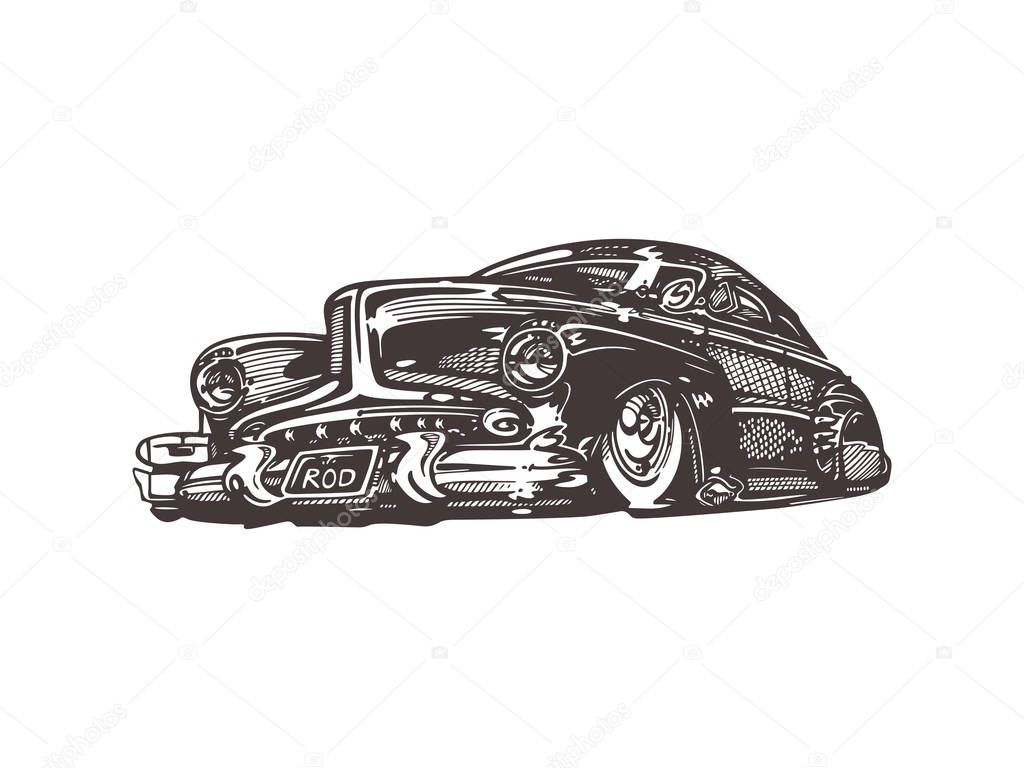 Vector - retro, hot-rod with big motor Illustration 