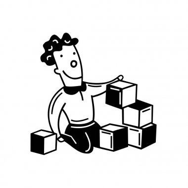 Çocuk kirişler oyun. Seviyelendirilmiş çizgi film handrawn kroki illüstrasyon vektör.