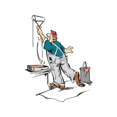adam işçi boyama duvar illüstrasyon karikatür vektör