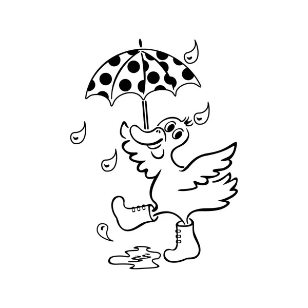 Kolorowanka. Kaczka z parasolem ilustracja — Wektor stockowy
