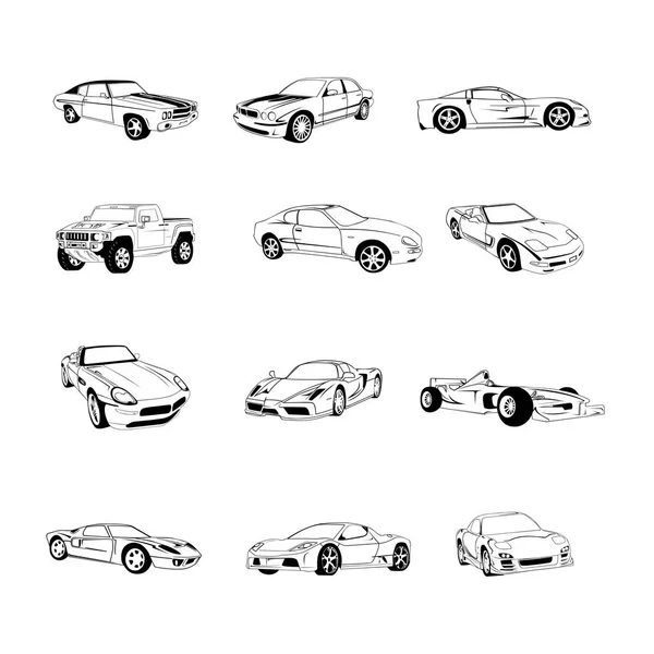 Deporte viejo rápido coches clipart colección de dibujos animados — Vector de stock