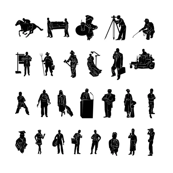 Ensemble silhouette profession de travail — Image vectorielle