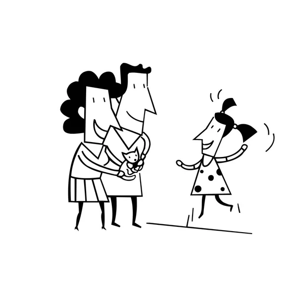 Eltern beschenken Tiere. skizzierte Zeichentrickskizze Illustrationsvektor. — Stockvektor