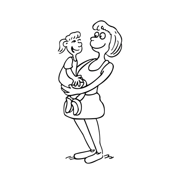 Mutter hält kleines Mädchen. Zeichentrickfilm der Eltern — Stockvektor