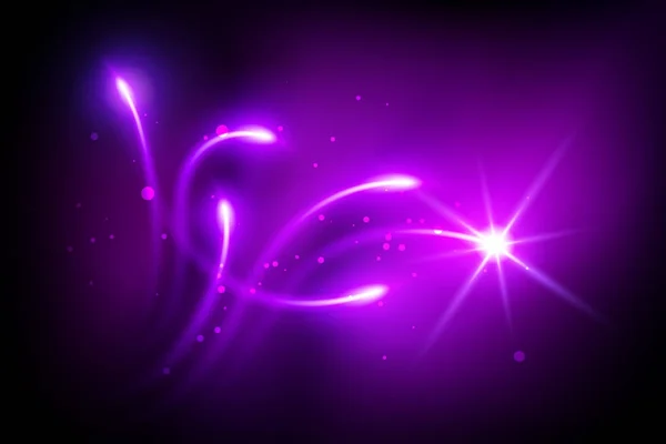 Luz púrpura brillo efecto estrellas estalla con destellos de fondo . — Vector de stock