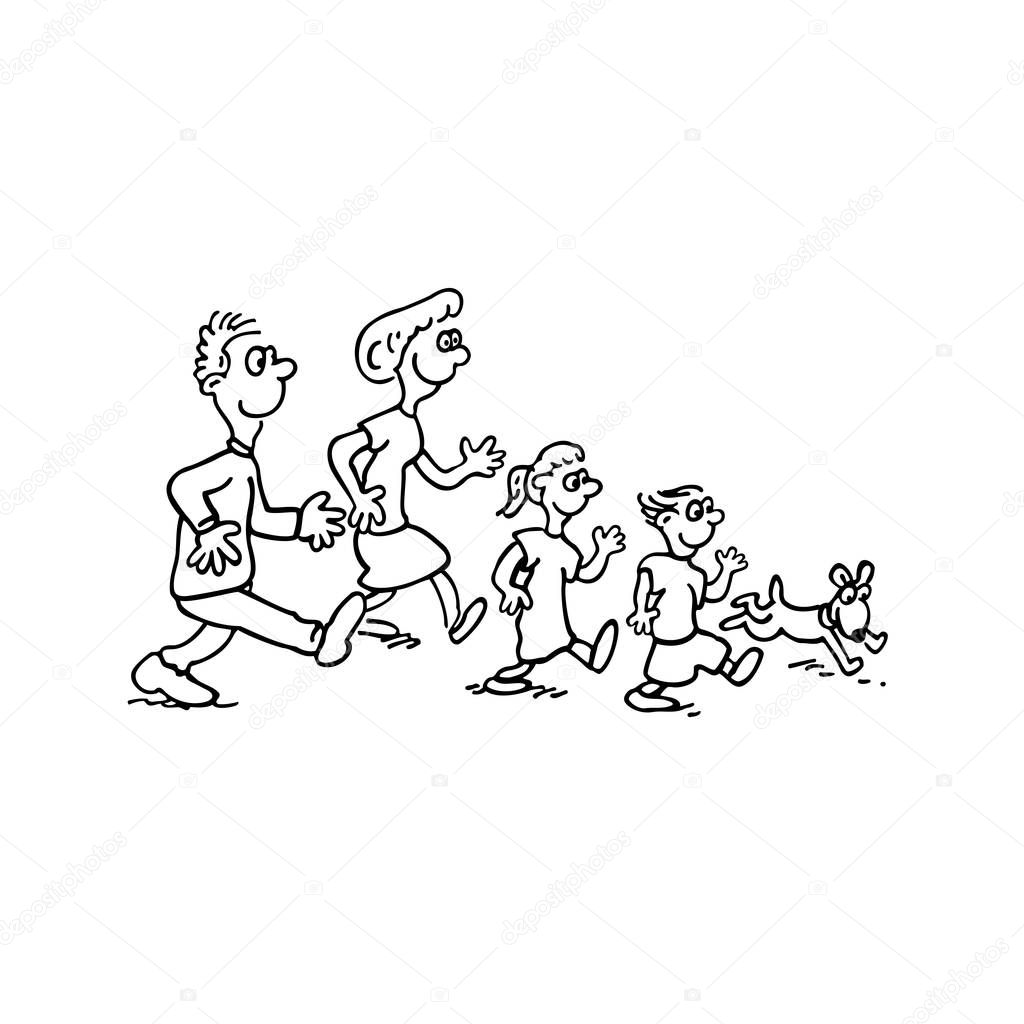 family walking together cartoon Illustration